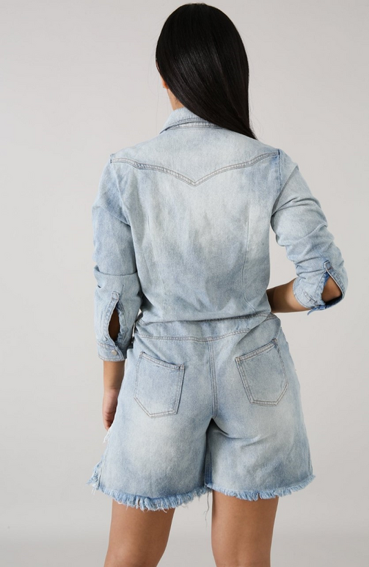 Around The Way Denim Romper