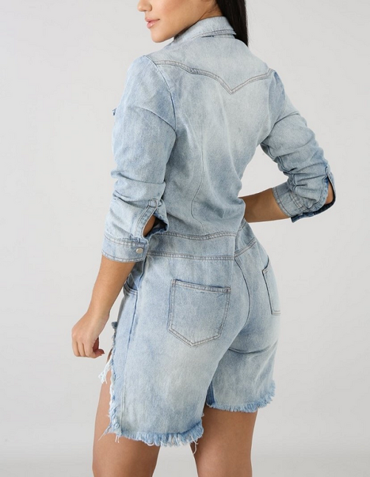 Around The Way Denim Romper
