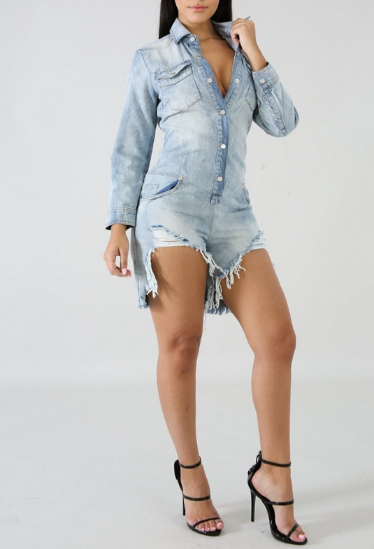 Around The Way Denim Romper